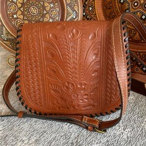 Patricia Nash Toole Tan Leather Crossbody Bag